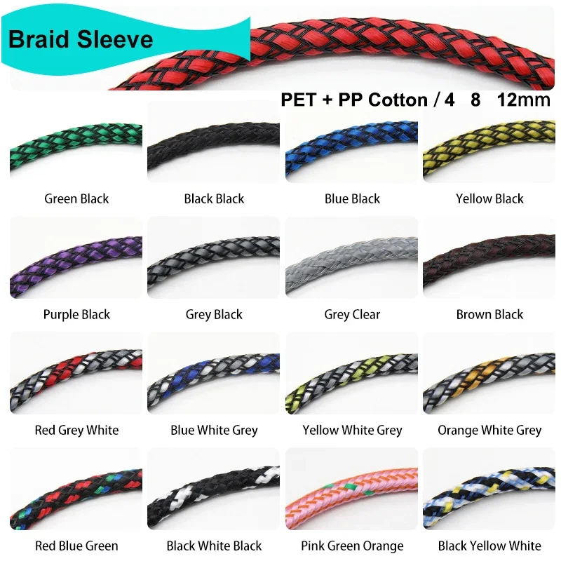 

1/3/5/10M Braid Sleeve PP Cotton PET Yarn 4 8 12mm Soft Wire Wrap Insulated Cable Protection Harness Cable Sleeving Sheath