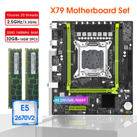 X79 Motherboard LGA2011 Xeon E5 2670 V2 Set With 32GB（2*16G）1600MHz DDR3 ECC Memory Gaming PC Placa Mae X79 MotherBoard Assembly