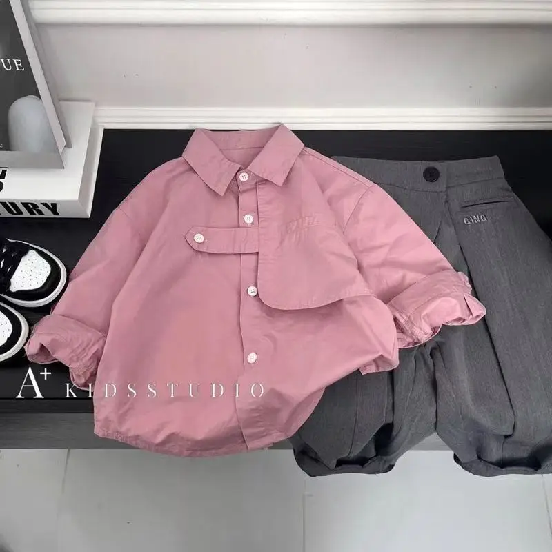 

Boys Clothing Set Spring 2026 New Children's White Shirt Versatile Western Pants Casual Pants Loose Korean Two Piece Set 2-7Year