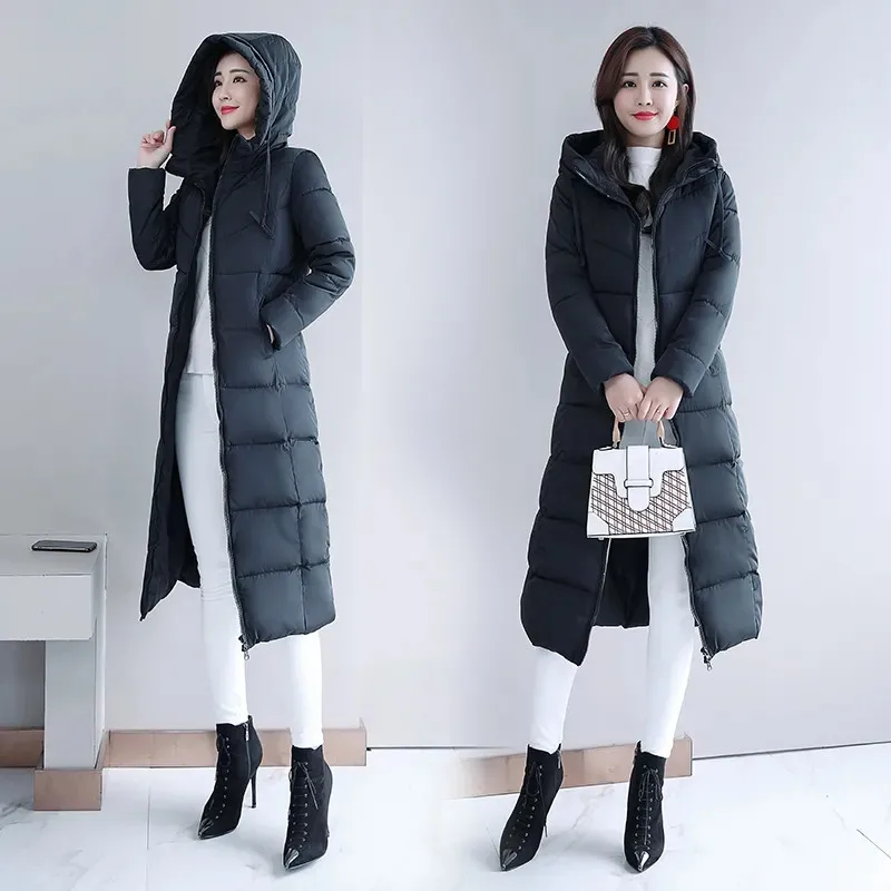 2024 Long Straight Winter Coat Women Casual Down Jackets Women Slim Remove Hooded Parkas Oversize Fashion Outwear Plus Size 5XL