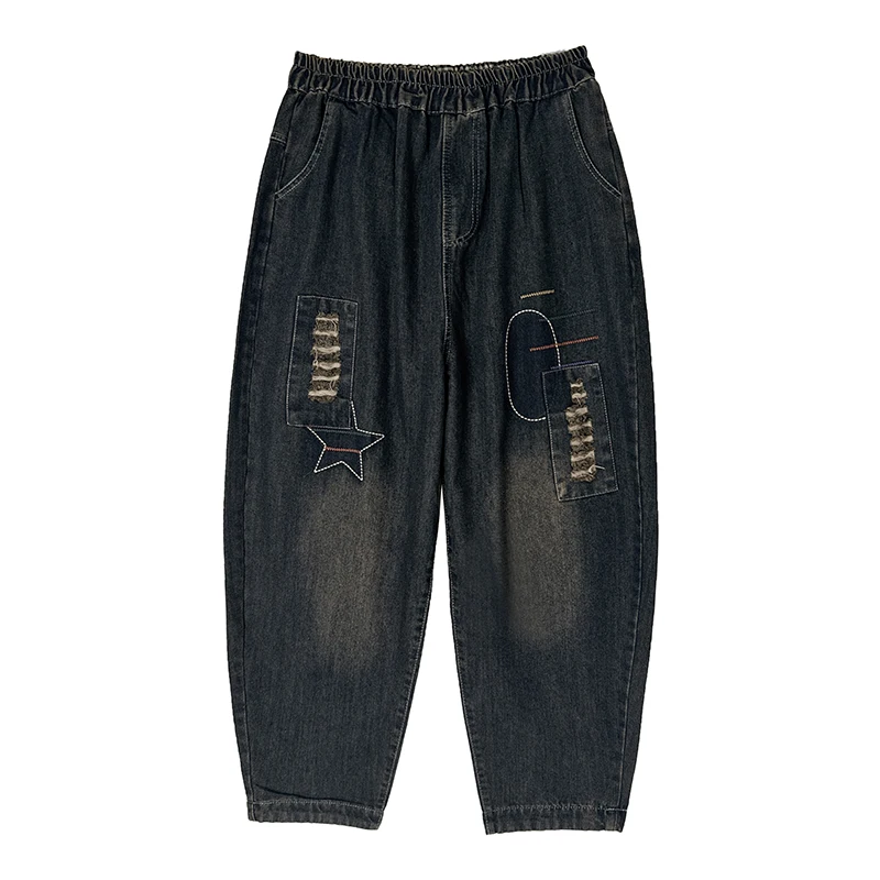 

Thiened Fce Lined Embroidered Harajuku Dad Jeans Loose Fit High Waist Long Trousers Artistic Versatile Casual Faion