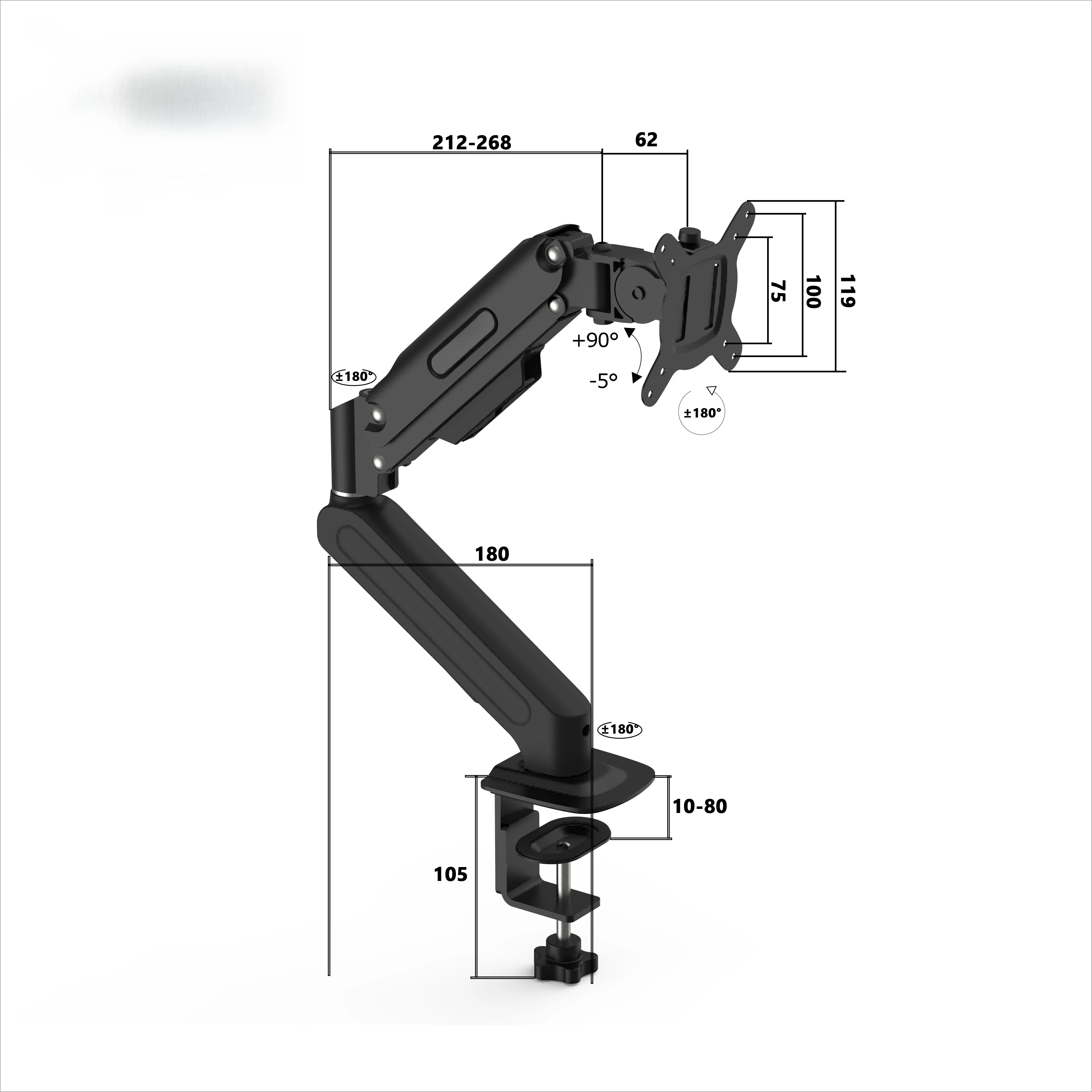 Suitable for 17-32 inch custom monitor installation gas spring monitor desktop bracket arm rotation 360 degrees load 2-9 kg
