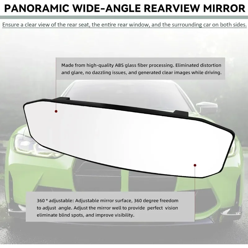 

360 Wide Angle Car Interior Mirror - Universal Clip-On Anti-Glare Rearview Mirror, Eliminate Blind Spots, Easy Install No Tools