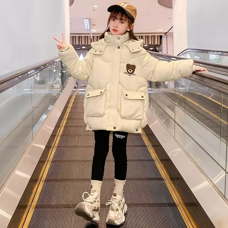 

Girls Coat 2025 Autumn and Winter New Children's Clothing Korean Style Girl Baby Thickened Hoodie Cartoon Down Cotton Clothes