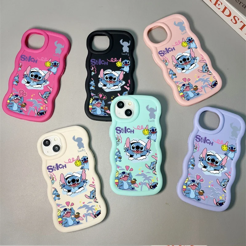 لطيف الرقص غرزة جراب هاتف آيفون 16 17 14 15 13 12 11 برو ماكس زائد لينة سيليكون موجة الجانب الكرتون لون الحلوى غطاء #6