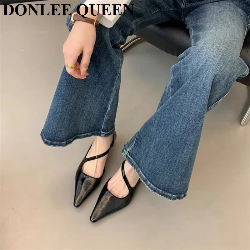 Elegant Women Pumps Pointed Toe Shallow Slip On Thin Low Heel Office Dress Pumps Sexy Party Dress Shoe Fashion Narrow Band Mujer