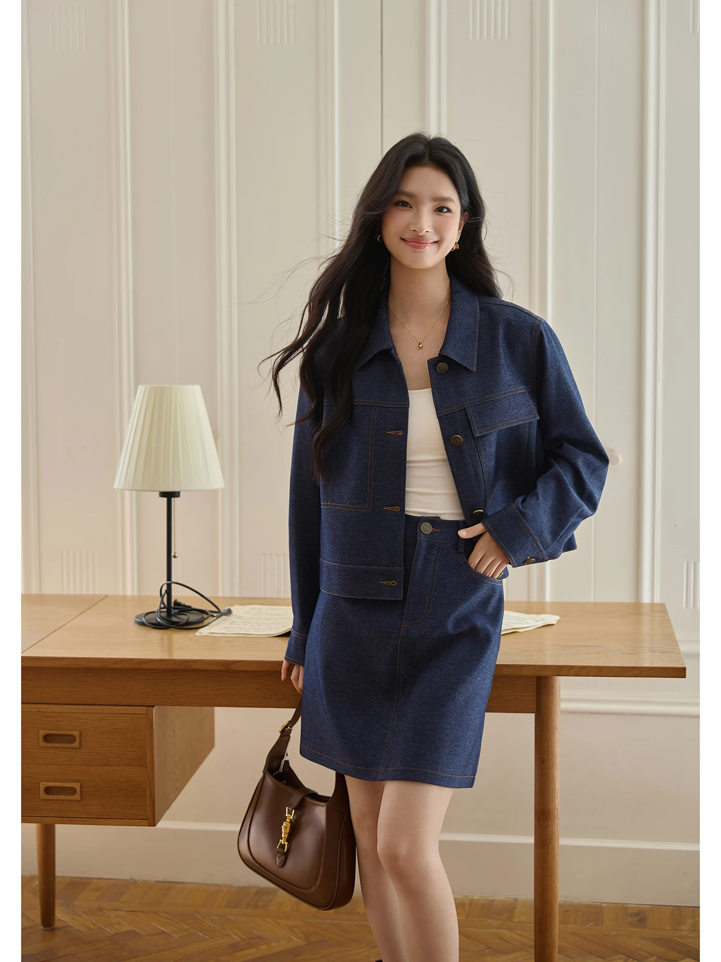 

Faionable ort Denim Look, комплект из джинсовой ткани и юбки для женщин от FT GUOGE, весна 2026, Новое поступление, костюм из двух предметов Ele Quali