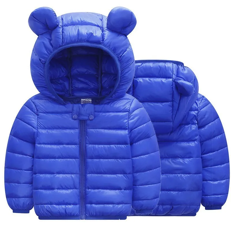 Cute Ears Down Jackets Children Boys Girls Coats Autumn Winter Warm Zipper Hooded Outerwear Solid Color Fashion Casual Clothing