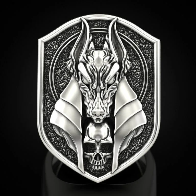 2026 Hot Selling Creative Ancient Egyptian Mythical Death Ring Retro Wolf Head Human Body 925 Silver Plated 18k Gold Male Ring