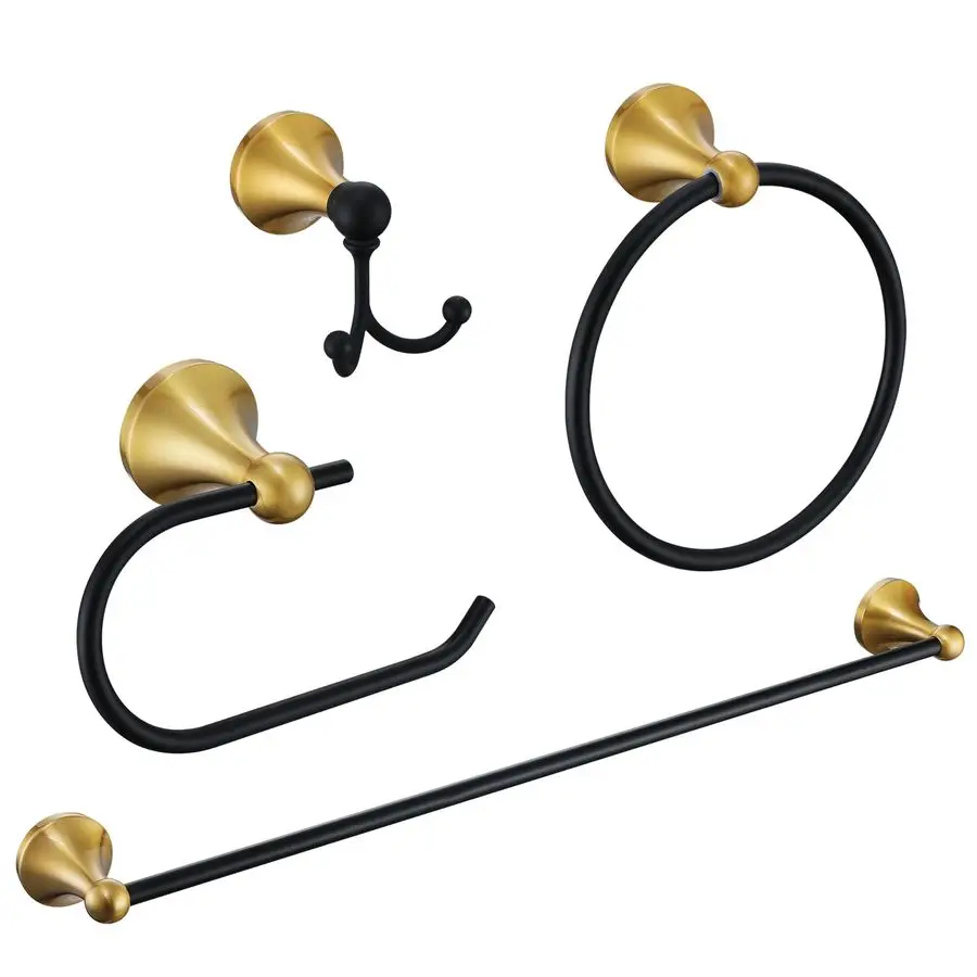 

Gold and Black Bathroom Hardware Set, 4Piece Black and Gold Bathroom Accessories Kit Stainless Steel 23.6 Inch Towel Bar Towel