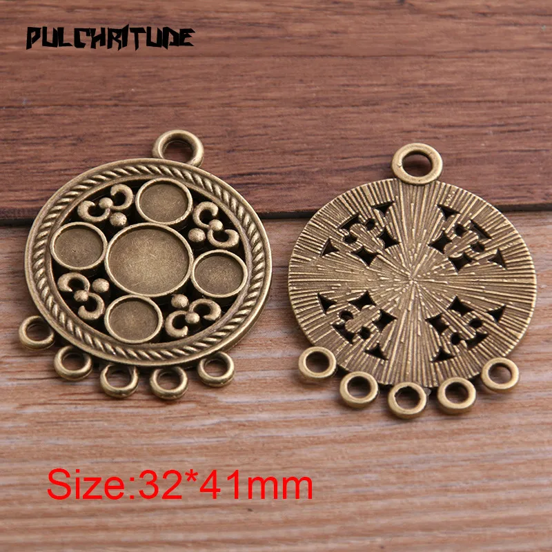 2pcs 32*41mm Two Color Zinc Alloy Necklace Charm Jewelry DIY Hollow Simple Round Connector Pendant Necklace