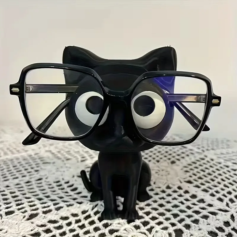 Black Cat Shape Desktop Stand Cute Glasses Holder Organizer Creative Home Decor Kneeling Kitten Study Desk Accessory