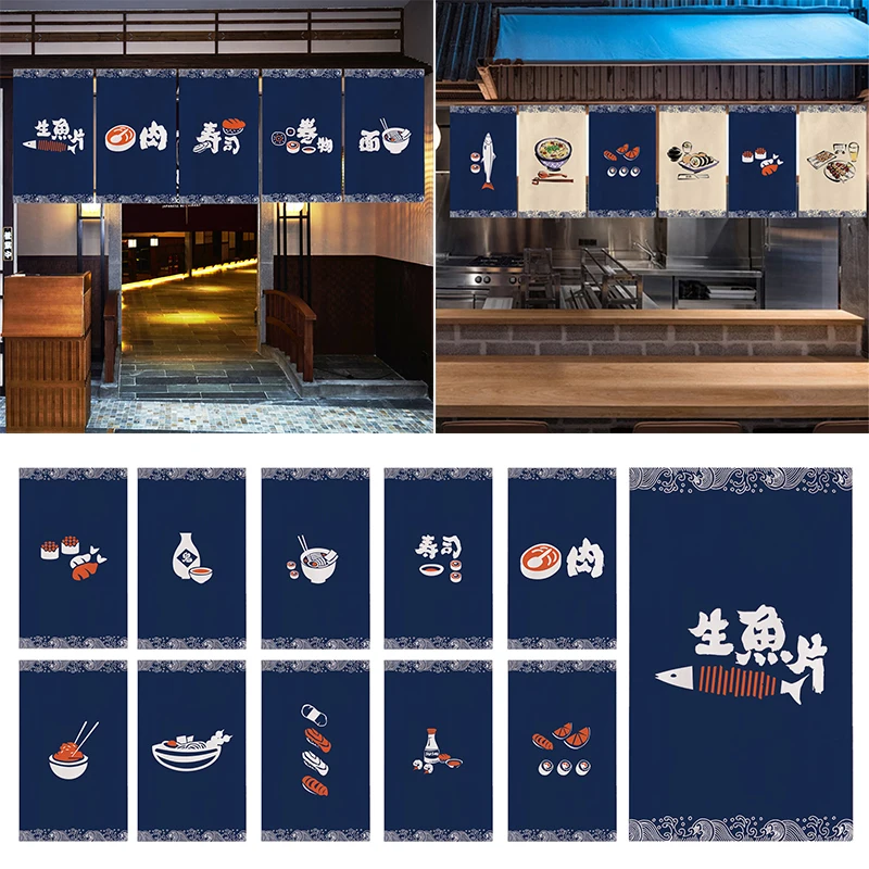 Japanese Style Door Head Half-curtain Noren Cuisine Izakaya Sashimi Seafood Restaurant Decor Short Curtains Kitchen Partition