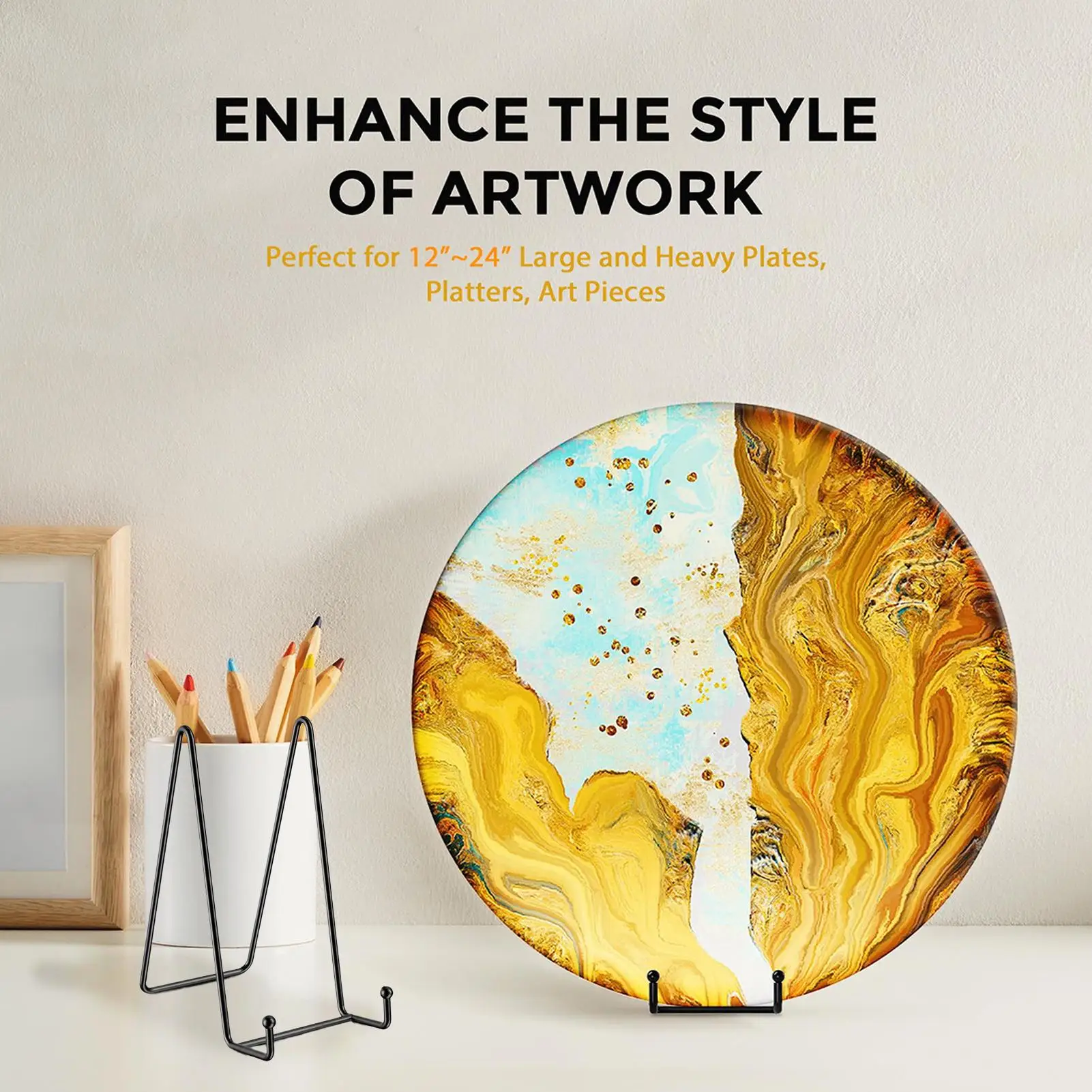 Iron Art MagazineDisplay Stand Dish Rack Plate Bowl Picture Frame Photo Book Pedestal Holder Artistic Work Home Office