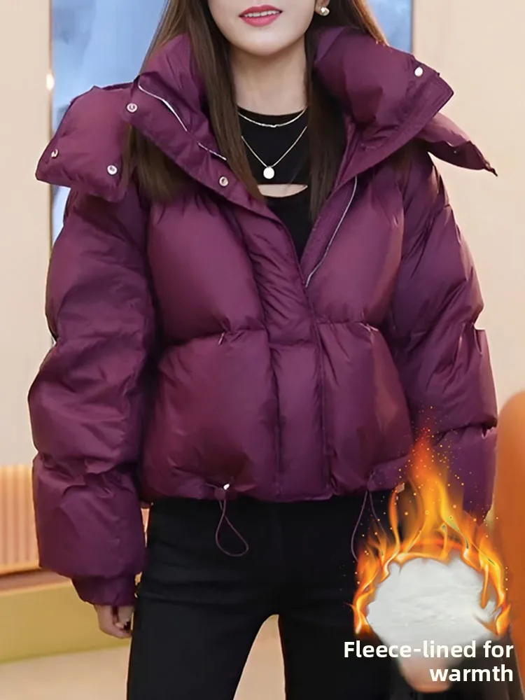 เสื้อโค้ทผ้าฝ้ายทรงหลวมสไตล์เกาหลีสำหรับผู้หญิง รุ่นใหม่ประจำฤดูหนาวปี 2024 ดีไซน์ทรงขนมปัง ช่วยให้ดูผอมเพรียว พร้อมซิปปิด