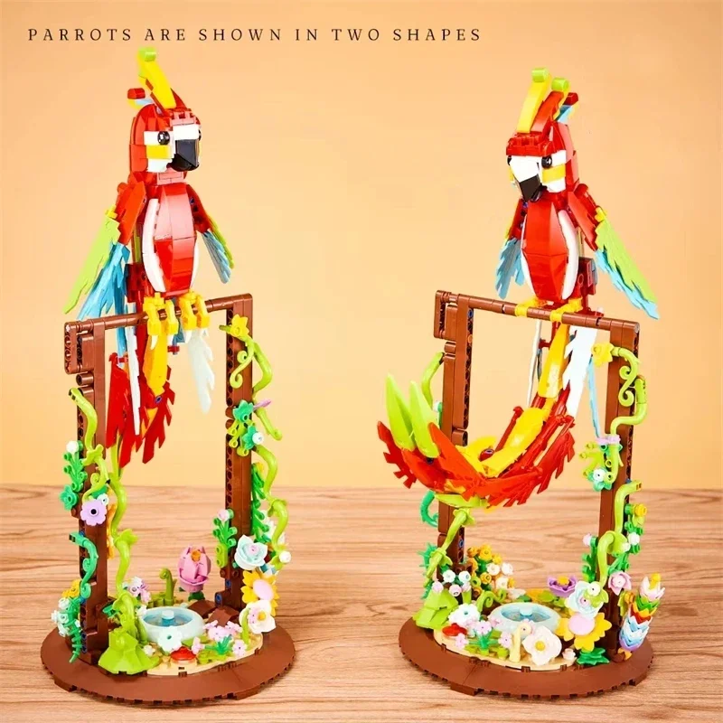 MOC Creative Parrot Garden Building Blocks Assembled 3D DIY Animal Eternal Flower Mini Bricks Model Decor Toy For Kids Gift