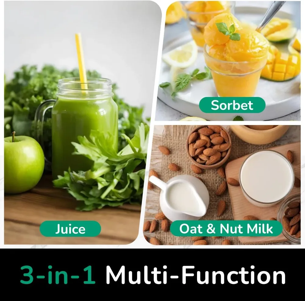 

Соковыжималка холодного отжима, желоб шириной 6 дюймов, ситечки 3-в-1 для сока, сорбета, орехового молока, тихий двигатель, самостоятельная предварительная настройка