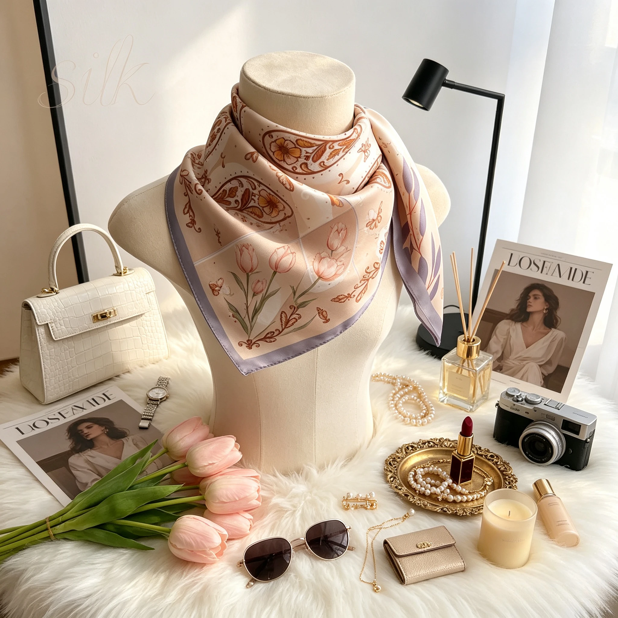 Silk Mulberry Silk Small Silk Scarf Cashew Pattern Women's Sunscreen Commuting Neck Professional Decoration Tulle Scarf Scarf