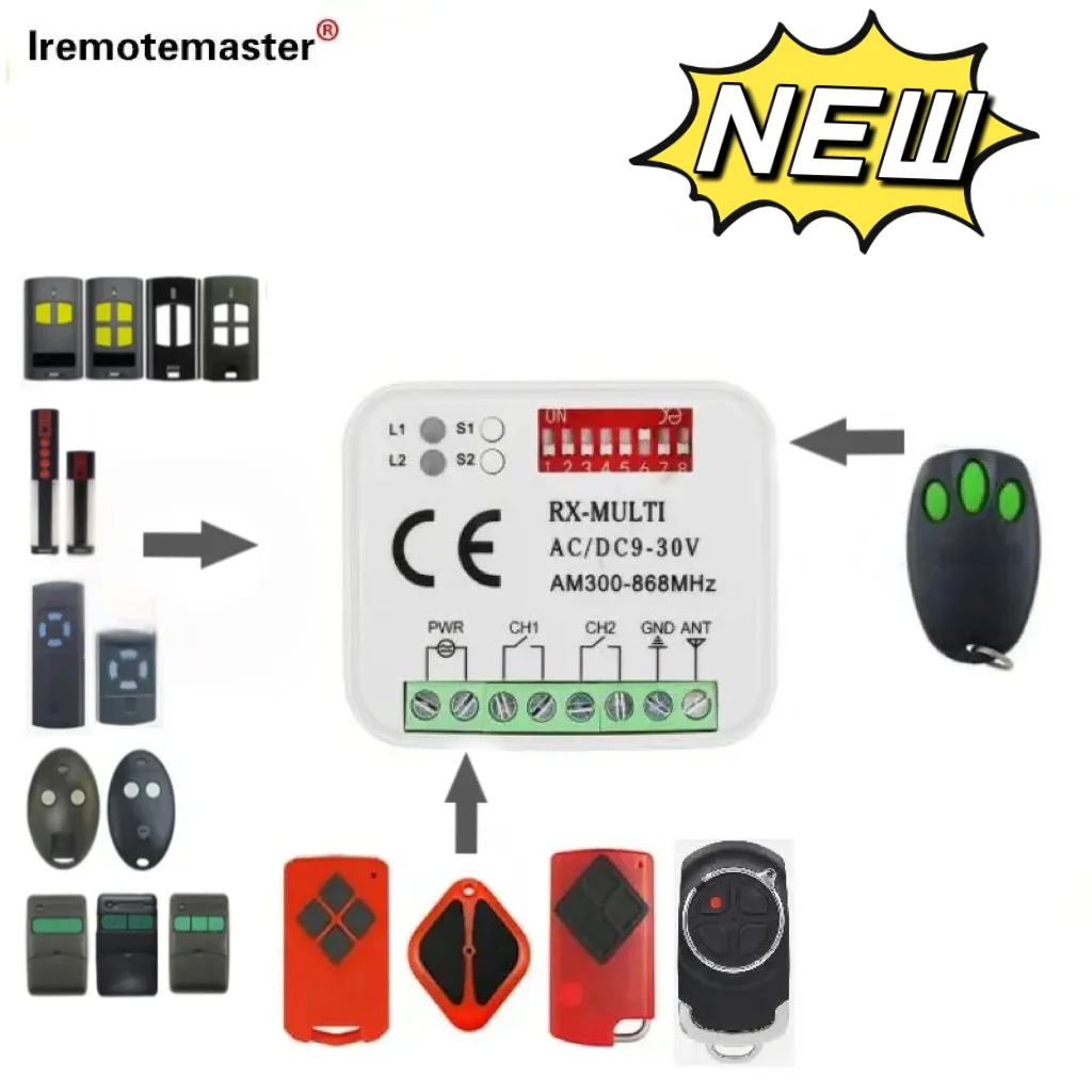 Universal AC DC 12-24V 2 Channel RX-Multi Receiver 300-868MHz 433MHz Compatible with Hormann hse4 868 Merlin2.0 e960 c945