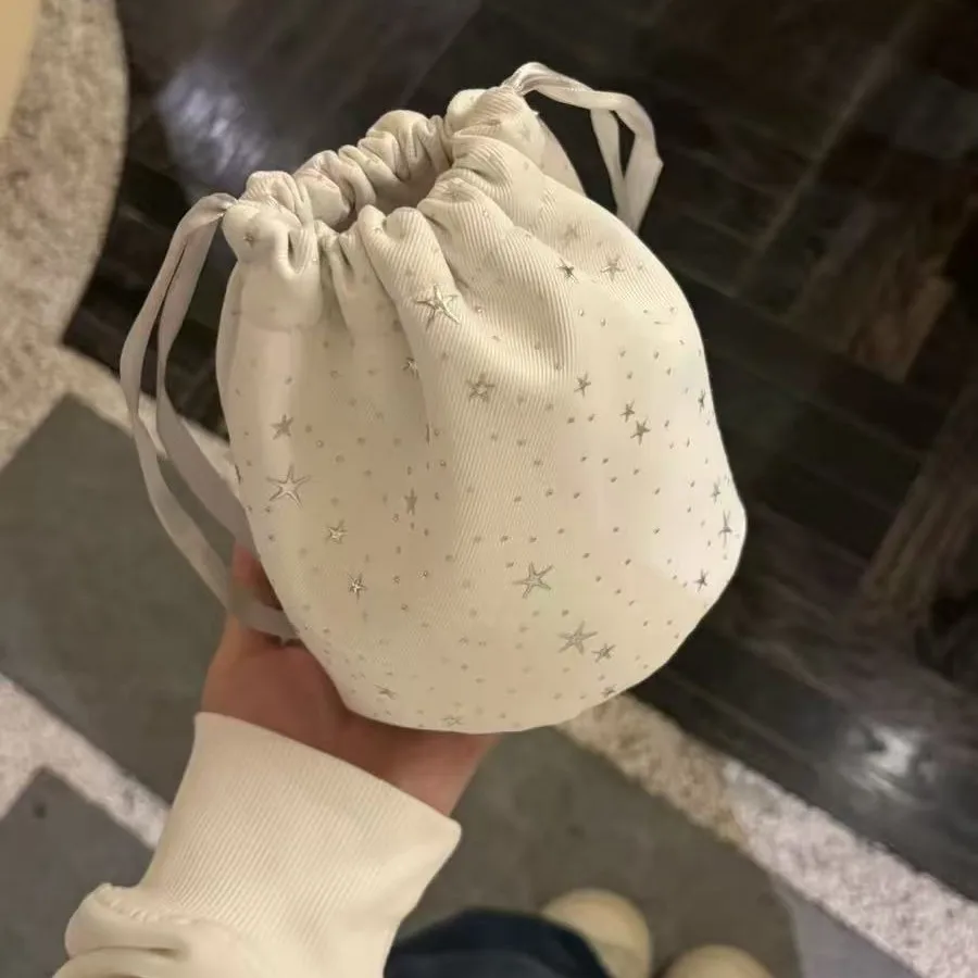 Women's Mini Star Print Drawstring Pouch, Cosmetic Makeup Bag, Small Lightweight Storage Organizer