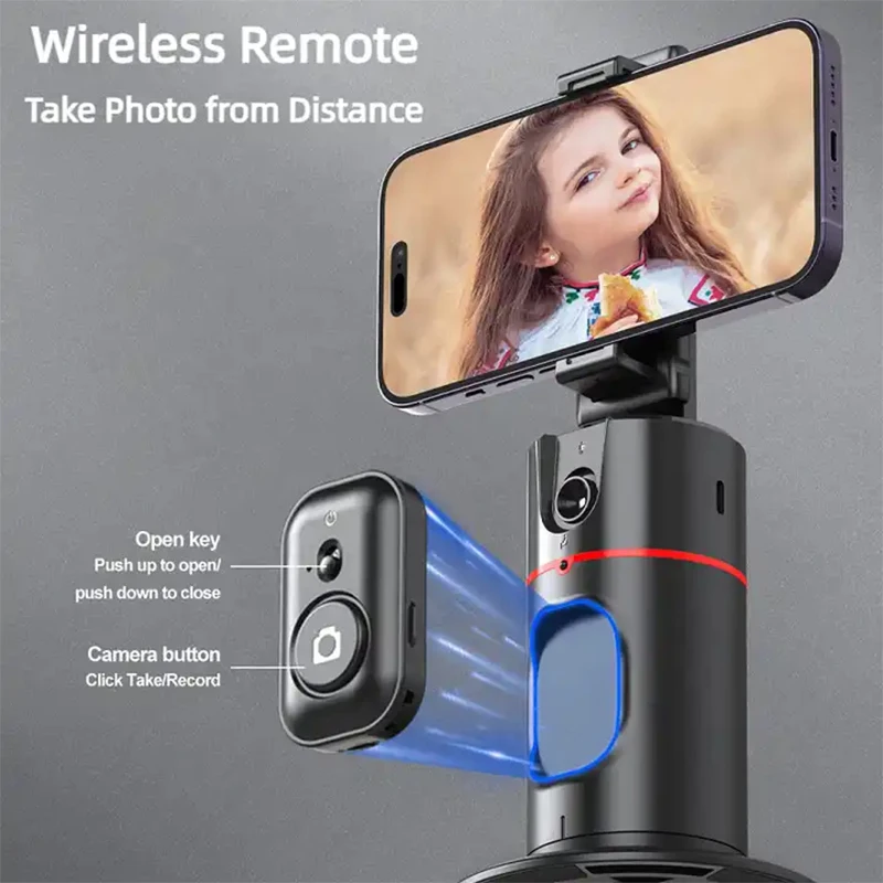 P02 smartphone holder Remote control Chargeable auto AI face tracking Tripod 360 Rotation with Gesture Control and light