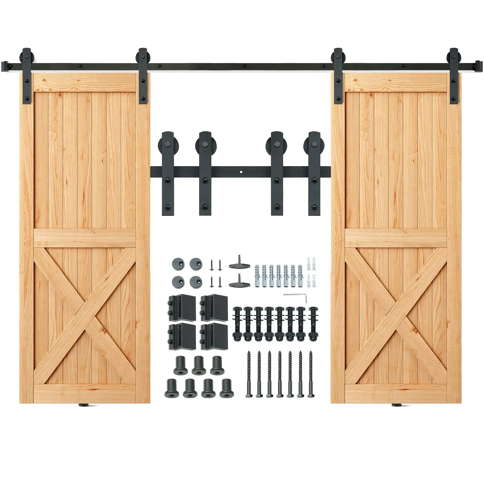 8FT Sliding Barn Door Hardware Kit, 330LBS Heavy Duty Track for Double, Fit 3.7-4.3FT Total Wide and 1.3