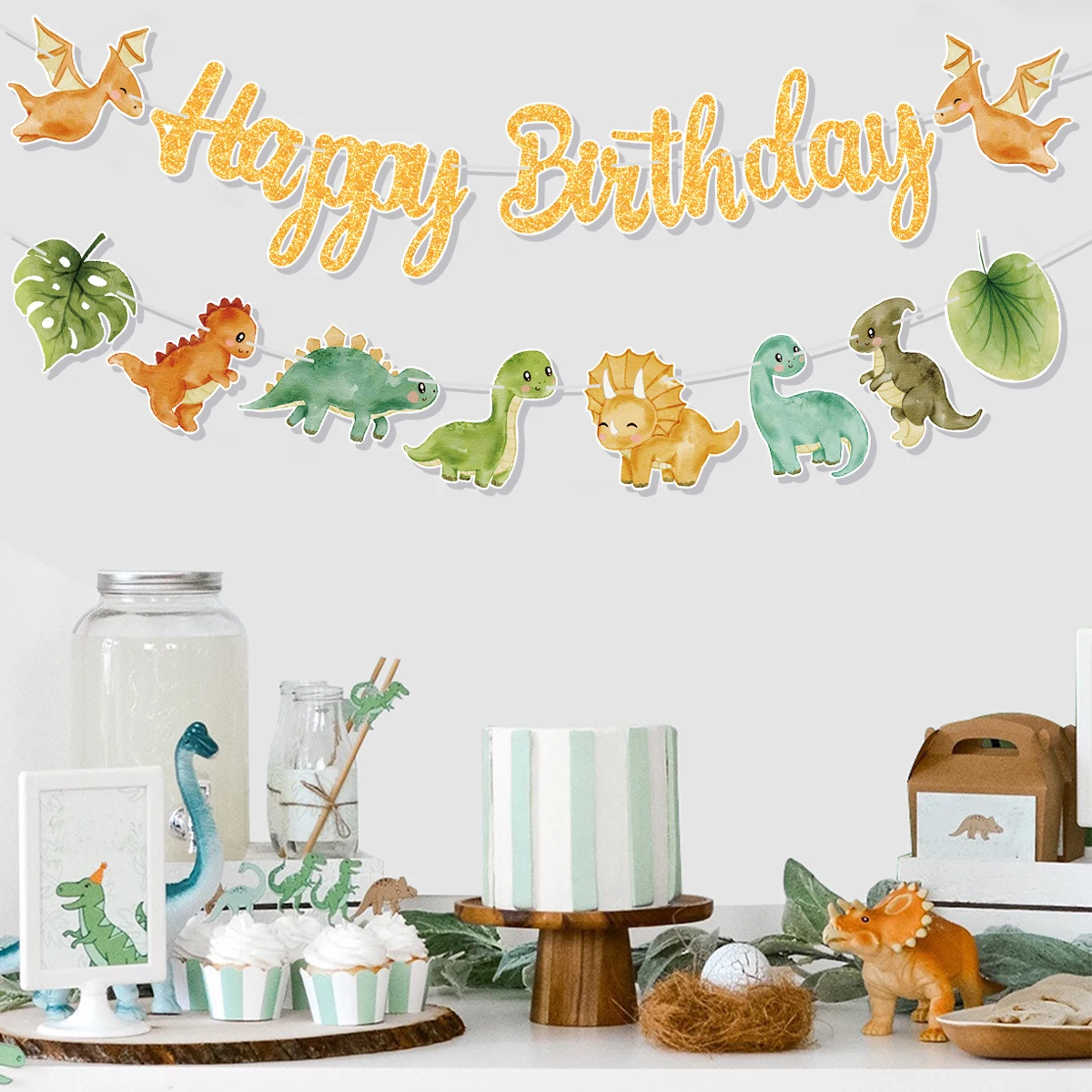 Dinosaur Happy Birthday Garland Banner Roar Dino Party Balloons Jungle Animal Safari 1st Kids Birthday Party Decoration Supplies