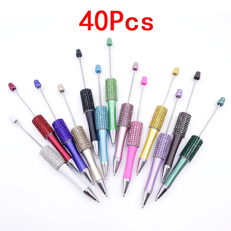 

40Pcs DIY Bead Pen Diamond Bead Ballpoint Pens Diamond Beadable Pens Handmade Bead Ball Pen