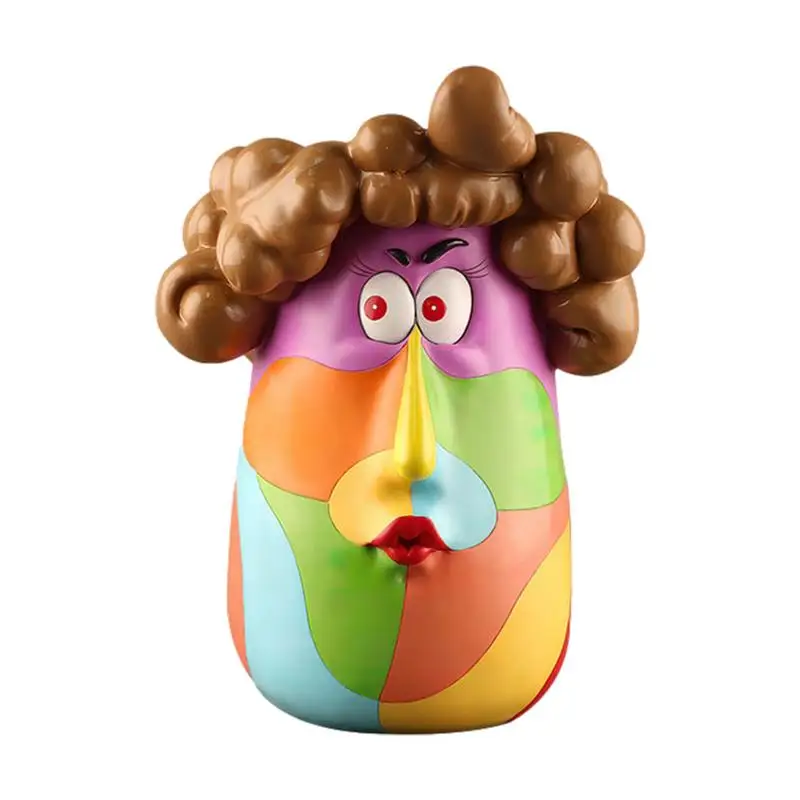 

Face Plant Pot Cartoon Curly Rainbow Head Female Art Vase Abstract Lovely Modern With Drainage Hole Face Flower Pot For Indoor