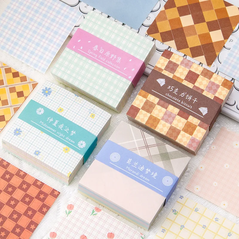 200Sheet/lot Cute Kawaii Plaid Series Memo Pad Sticky Notes Stationery Message Posted It Planner Notepads Office School Supplies