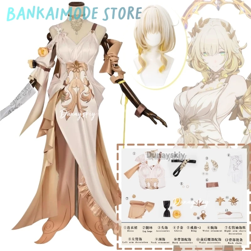 Aglaea Cosplay Game Honkai: Star Rail Costume Golden Wig Elegant Gorgeous Formal Dress Halloween Party Role Play Clothing Set