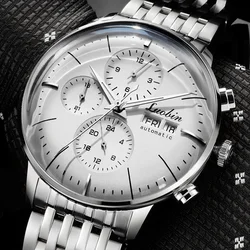 Men's Business Watch Automatic Mechanical Movement Multifunction Chronograph Stainless Steel Waterproof Date Bauhaus Watches