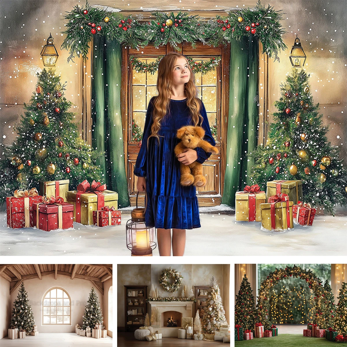 

Волшебный рождественский фон для солнечной комнаты, семейная вечеринка, декор для фотосъемки, художественные рождественские елки, детский фотофон для студии