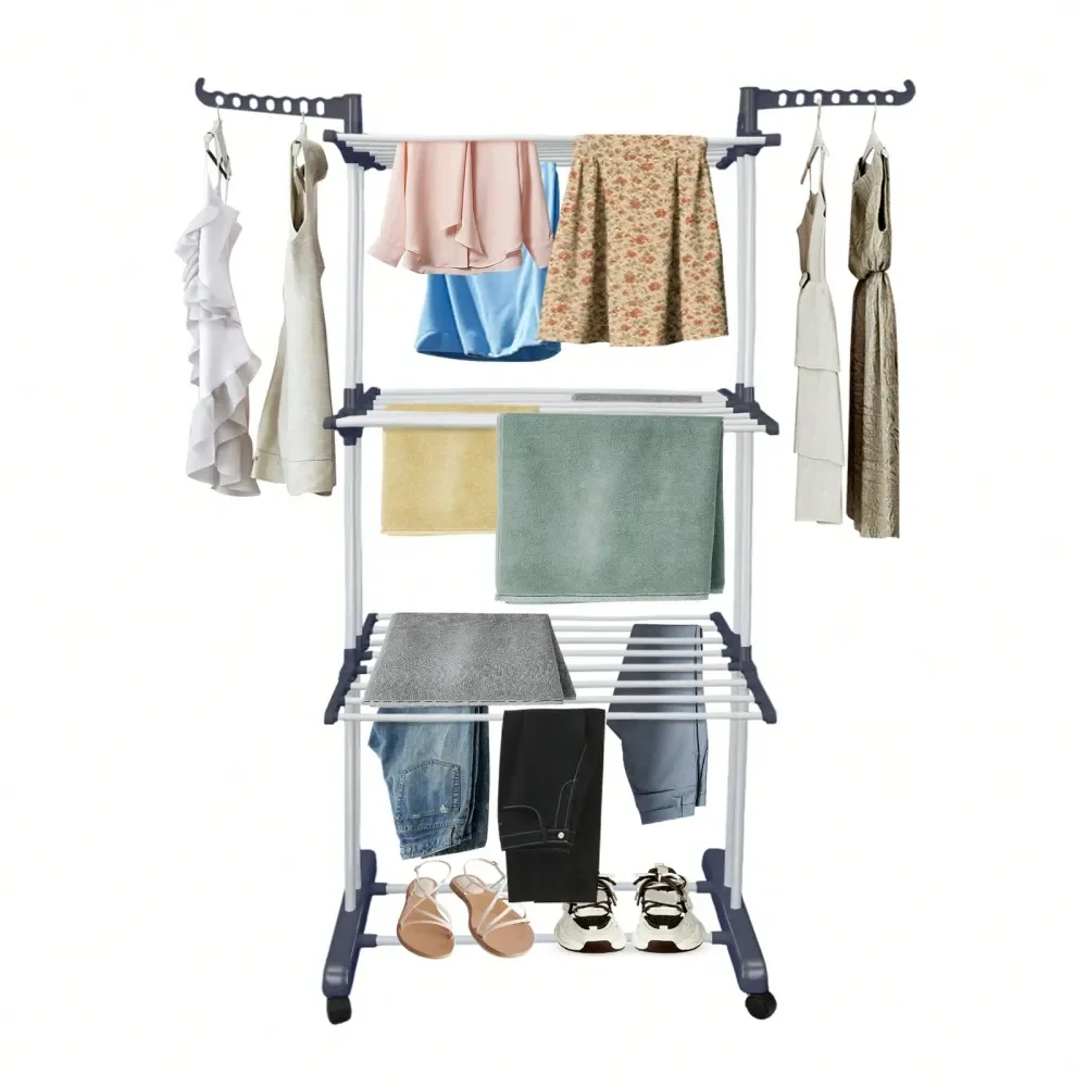 

Tendederos De Ropa PlegableDrying Rack 4Tier, Foldable Laundry Drying Rack 67.7Inch Tall, Extendable Rods, Stainless Steel, Roll