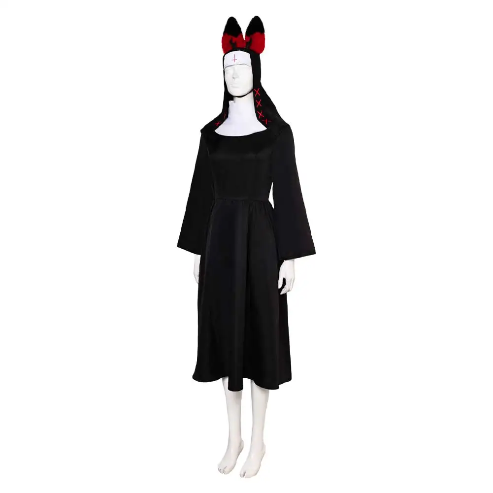 Anime Hazbin Cosplay Traje Para Mulheres, Vestido De Freira Preto, Alastor, Óculos, Chapéu, Chapéu, Chapéu, Roupa, Dia Das Bruxas, Fato De Festa De Carnaval