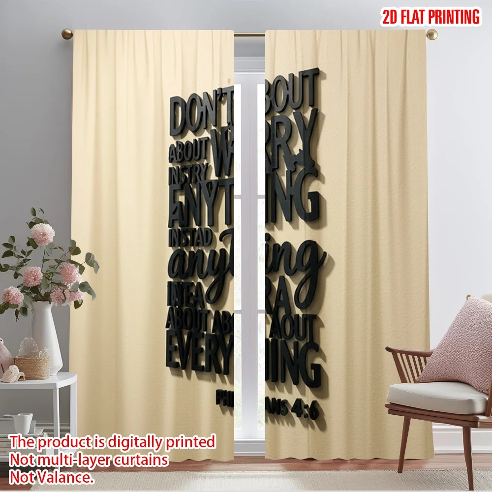 

2pcs 2D flat printing Curtains Philippians 4 6 Worry Pray Fabric Without Electricity Birthday Party Use for Entryway Room
