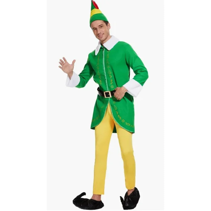 Elfo di natale babbo natale Costume Cosplay vestito verde vestito vestiti a righe per natale capodanno fornitura festa di Halloween donna uomo