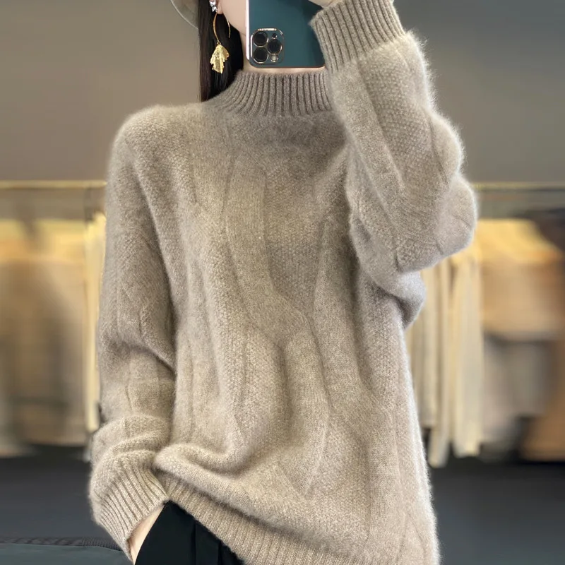 

Women's Heavyweight 100% Wool Sweater - Thick Warm Knit Pullover for Winter, Cozy Base Layer Turtleneck Top