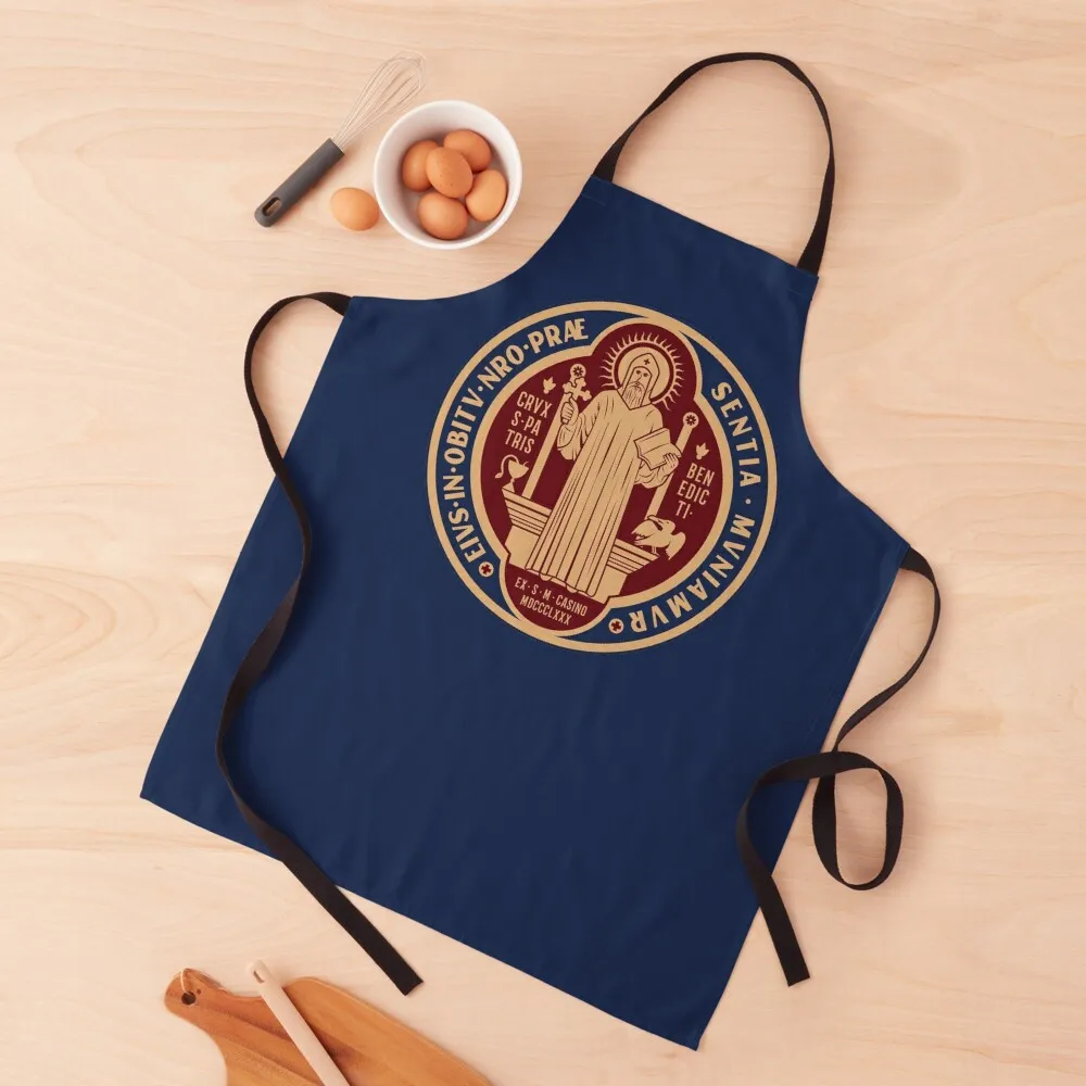 Saint Benedict Medal Front Apron Cooking Clothes Women Kitchen For Kitchen Apron