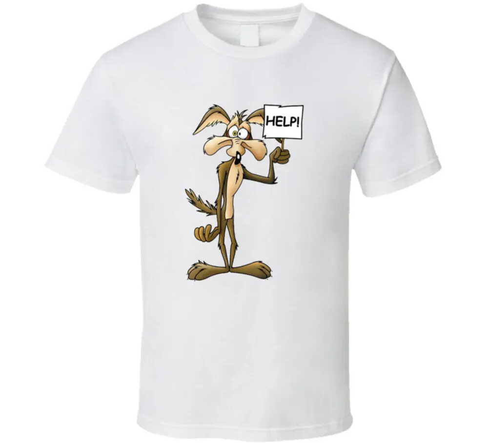 Wile E Coyote Cartoon Help Sign Tv Show Fan T Shirt  Tees Cotton Luxury brand vintage oversized