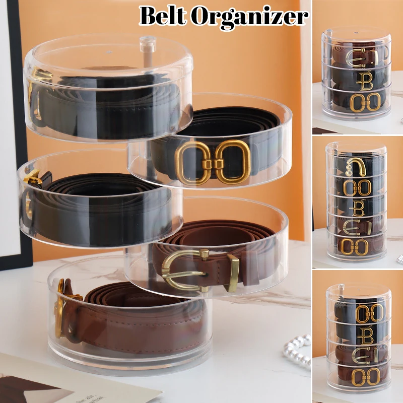 

Rotating Multi-Layer Belt Organizer Transparent Display Case For Women's Belts Necklaces Jewelry Tie And Bow Tie Storage Holder