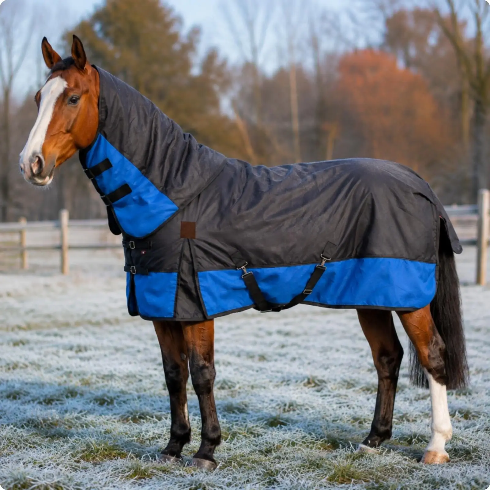 Heavy Duty Horse Rug 600D Oxford Nylon Outdoor Winter Blanket with Tail Flap Adjustable Belly Straps for Horses