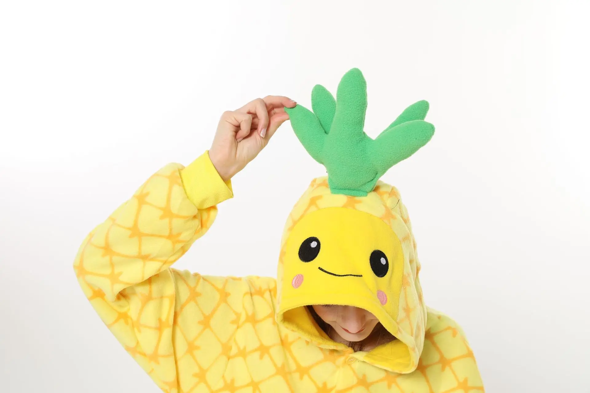 Kigurumi Yellow Pineapple Onesies Pajamas Unisex Adult Pajamas Halloween Cosplay Costume Cartoon Onesie Sleepwear Jumpsuit