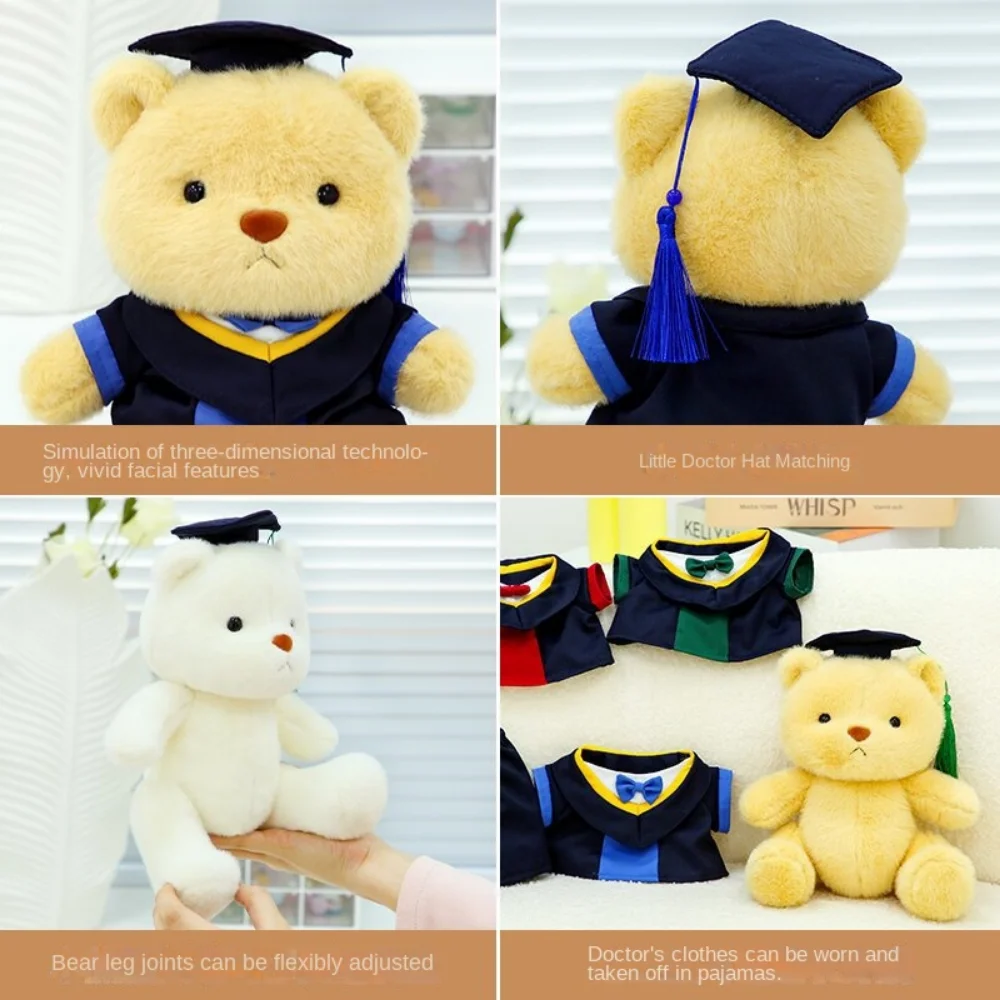 Casacos removíveis médico boné graduação urso boneca com chapéu médico uniforme doutor despedida de solteiro urso brinquedo de pelúcia boneca macia
