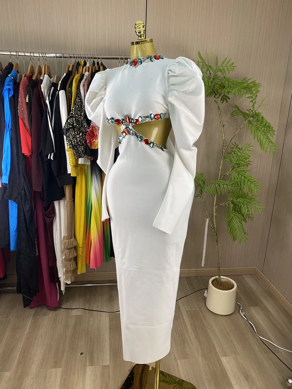 High-quality, chic, and glamorous long-sleeved bandage evening gown for women.-GZXX1125