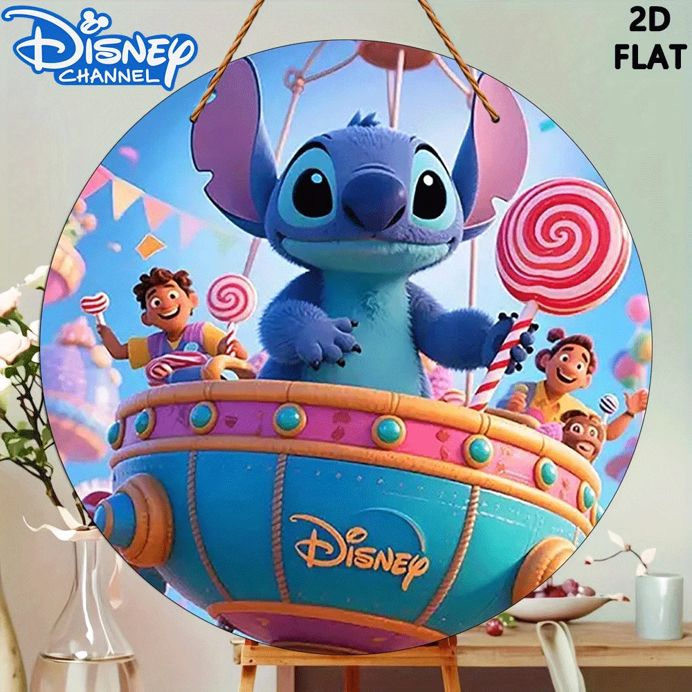 مسطح 2D، 2D ديزني ديكور المنزل الرسمي 1 قطعة 7.87*7.87 بوصة لوحة باب خشبية مستديرة معلقة غرزة بالون الديكور - الطراز الحديث