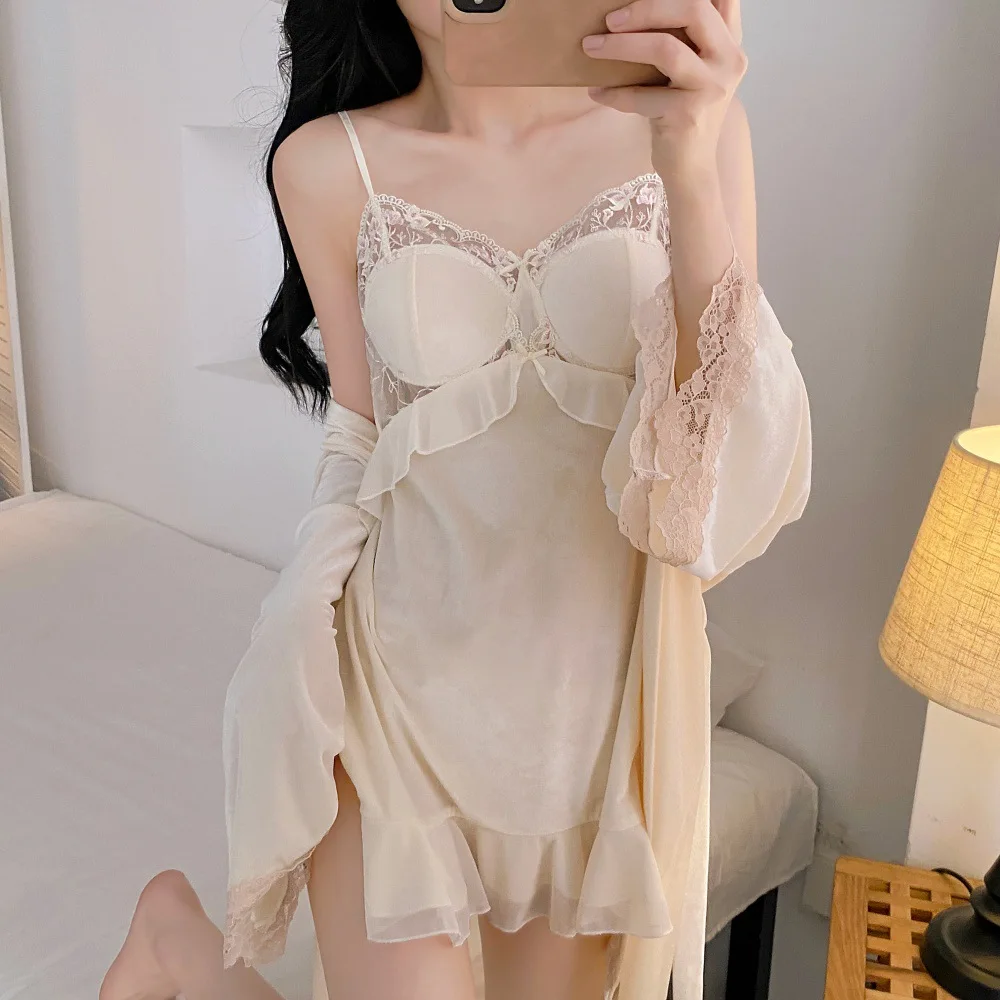 

Осенний черный новый велюровый женский комплект: халат, ночная сорочка, сексуальное белье, домашняя одежда, бордовый велюровый комплект для отдыха