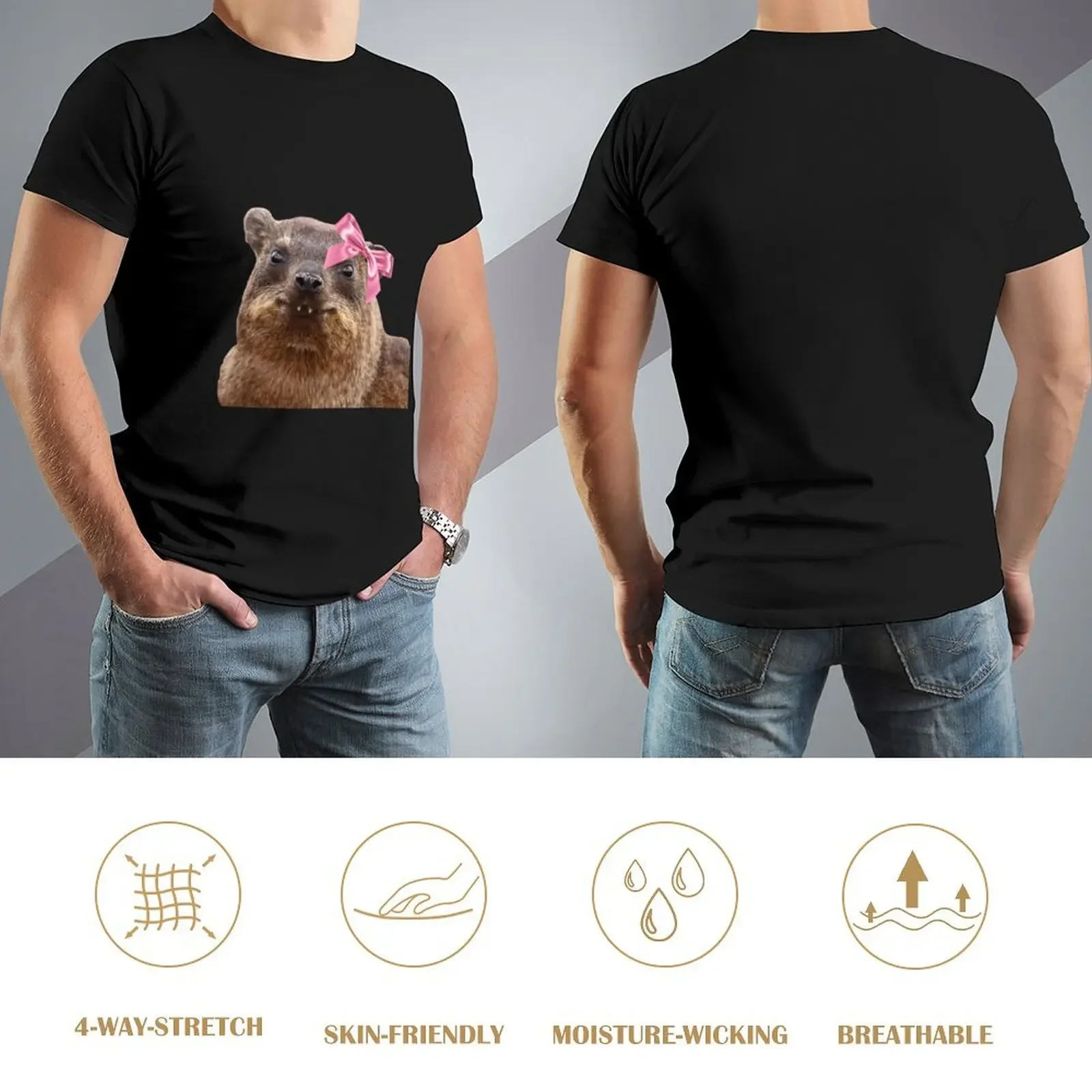 Niedliches Rock-Hyrax-T-Shirt mit Schleife, Anime-T-Shirt, übergroßes Grafik-T-Shirt, schnell trocknende Herren-Grafik-T-Shirts, Anime