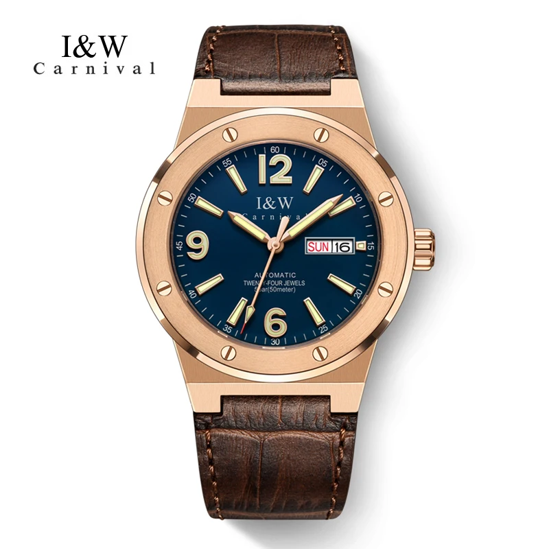 Carnival Brand IW High-End Series Mechanical Watch for Men Leather 50M Waterproof Sapphire Luxury NH36A Movement Watches Mens