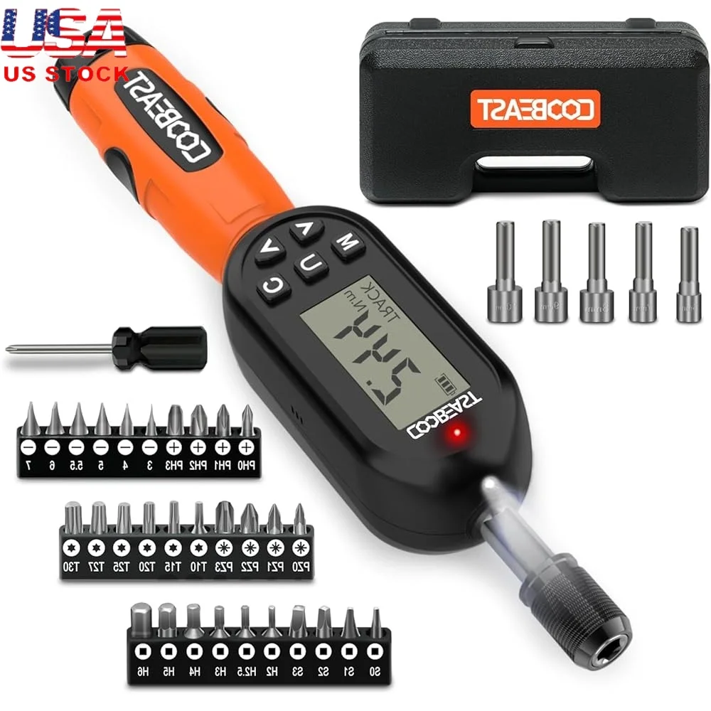 

38pcs Digital Torque Screwdriver Set 1/4 inch Drive Electronic Wrench Vibration Alert Calibration Tools Chrome Vanadium Steel
